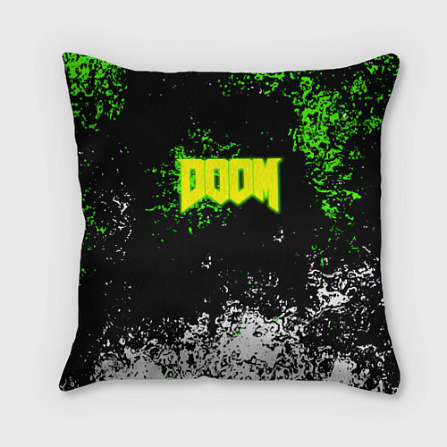 Подушка квадратная Doom токсичное лого краски / 3D-принт – фото 1