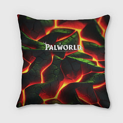 Подушка квадратная Palworld логотип на зеленой абстракции фон