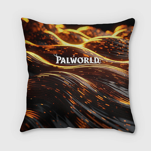 Подушка квадратная Palworld логотип золотистый и черный фон / 3D-принт – фото 1
