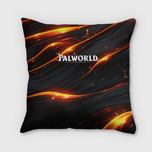 Подушка квадратная Palworld логотип янтарные волны / 3D-принт – фото 1