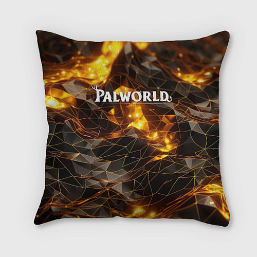 Подушка квадратная Palworld логотип золотые абстрактные частицы на че / 3D-принт – фото 1