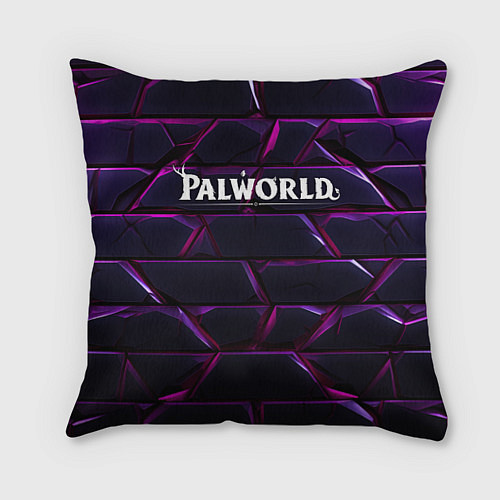 Подушка квадратная Palworld логотип фиолетовые яркие плиты / 3D-принт – фото 1