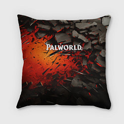 Подушка квадратная Palworld логотип черные плиты в разломе