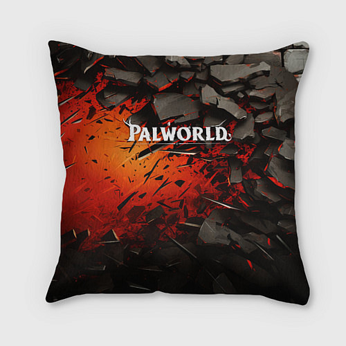 Подушка квадратная Palworld логотип черные плиты в разломе / 3D-принт – фото 1