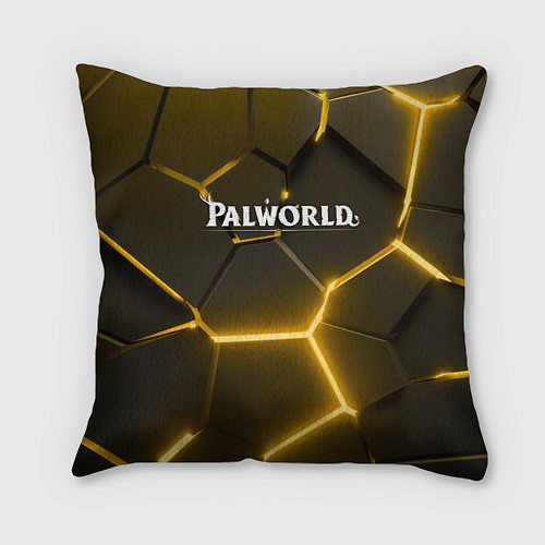 Подушка квадратная Palworld логотип разлом желтых плит / 3D-принт – фото 1