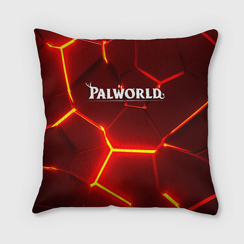 Подушка квадратная Palworld логотип разлом красных плит / 3D-принт – фото 1