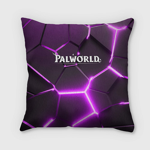 Подушка квадратная Palworld логотип разлом фиолетовых плит / 3D-принт – фото 1