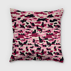 Подушка квадратная Камуфляжные розовые котики, цвет: 3D-принт