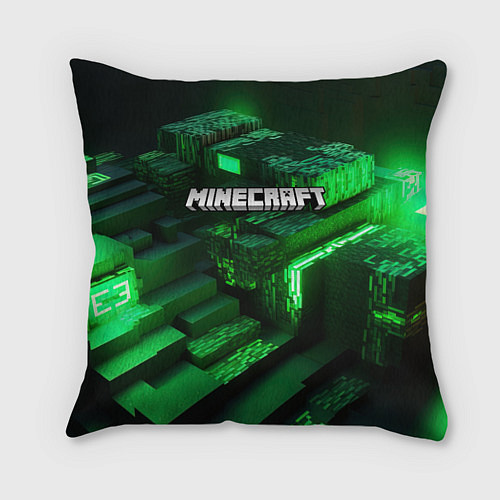 Подушка квадратная Minecraft logo зеленые неоновые кубы / 3D-принт – фото 1