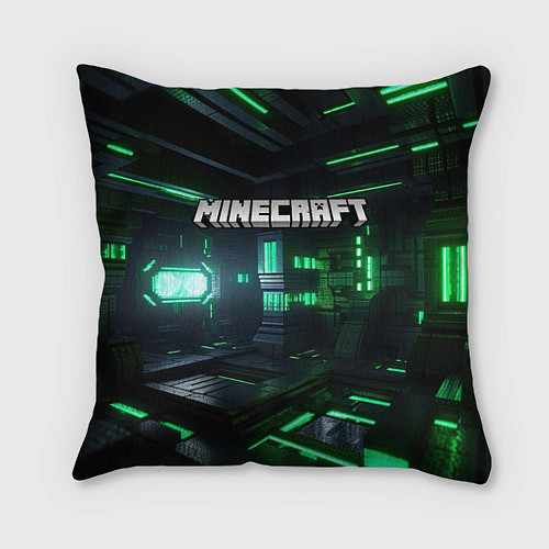 Подушка квадратная Minecraft logo зеленый мир / 3D-принт – фото 1