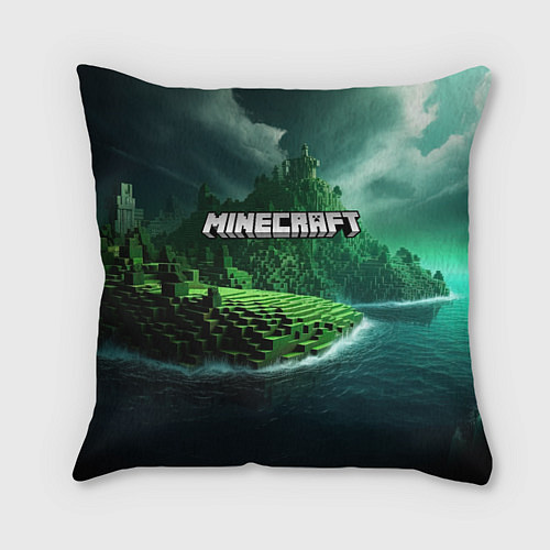 Подушка квадратная Minecraft logo зеленый мир / 3D-принт – фото 1