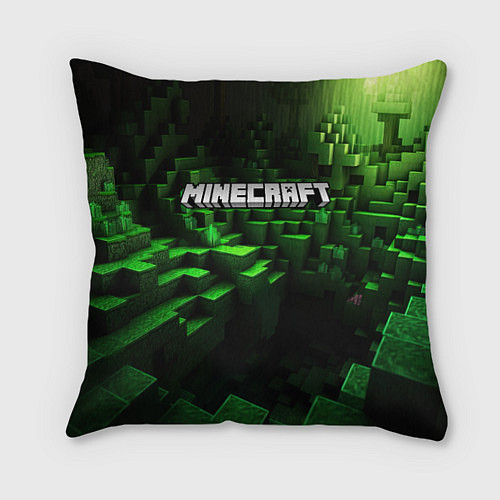 Подушка квадратная Minecraft logo зеленые кубики / 3D-принт – фото 1
