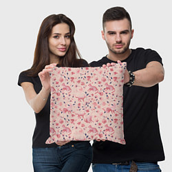 Подушка квадратная Розовый паттерн с цветами и котиками, цвет: 3D-принт — фото 2