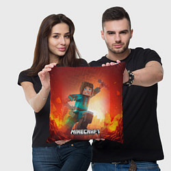 Подушка квадратная Персонаж Minecraft пробирается сквозь огонь, цвет: 3D-принт — фото 2