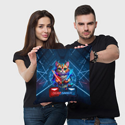 Подушка квадратная Beat Saber кот музыкальный джедай, цвет: 3D-принт — фото 2