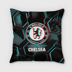 Подушка квадратная Chelsea FC в стиле glitch на темном фоне