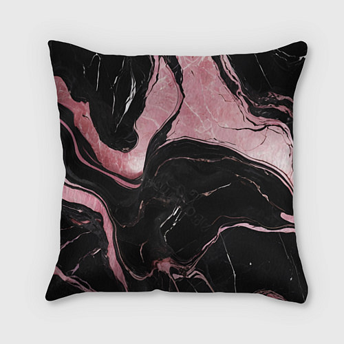 Подушка квадратная Черно-розовый мрамор / 3D-принт – фото 1