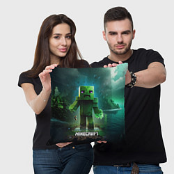 Подушка квадратная Minecraft зеленый персонаж на острове, цвет: 3D-принт — фото 2