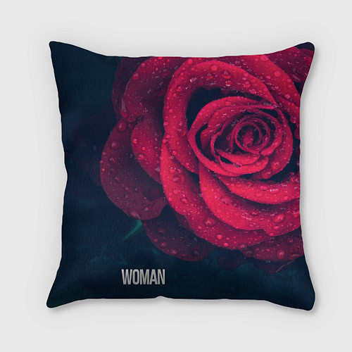 Подушка квадратная Красная роза на чёрном - woman / 3D-принт – фото 1
