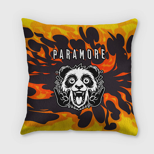 Подушка квадратная Paramore рок панда и огонь / 3D-принт – фото 1