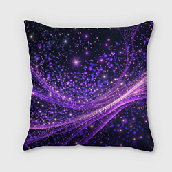 Подушка квадратная Фиолетовые сверкающие абстрактные волны, цвет: 3D-принт