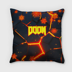 Подушка квадратная Doom плиты лого в огне, цвет: 3D-принт