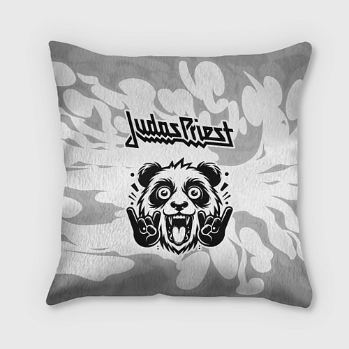 Подушка квадратная Judas Priest рок панда на светлом фоне / 3D-принт – фото 1