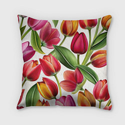 Подушка квадратная Паттерн с тюльпанами, цвет: 3D-принт