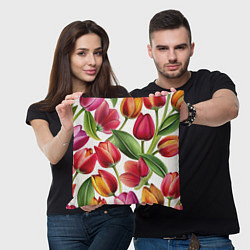 Подушка квадратная Паттерн с тюльпанами, цвет: 3D-принт — фото 2