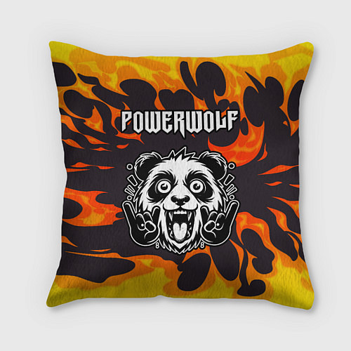 Подушка квадратная Powerwolf рок панда и огонь / 3D-принт – фото 1