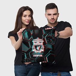 Подушка квадратная Liverpool FC в стиле glitch на темном фоне, цвет: 3D-принт — фото 2