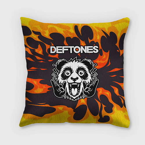 Подушка квадратная Deftones рок панда и огонь / 3D-принт – фото 1