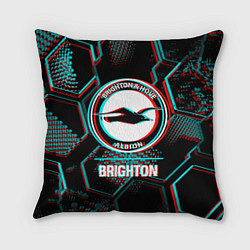 Подушка квадратная Brighton FC в стиле glitch на темном фоне