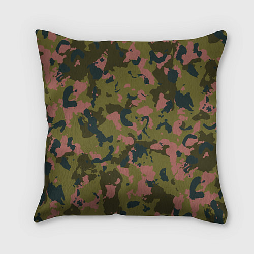 Подушка квадратная Камуфляжный паттерн зеленый с розовыми пятнами / 3D-принт – фото 1