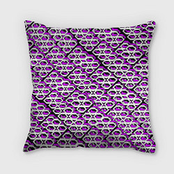 Подушка квадратная Фиолетово-белый узор на чёрном фоне