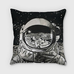 Подушка квадратная Космонавт в черно-белом мире, цвет: 3D-принт