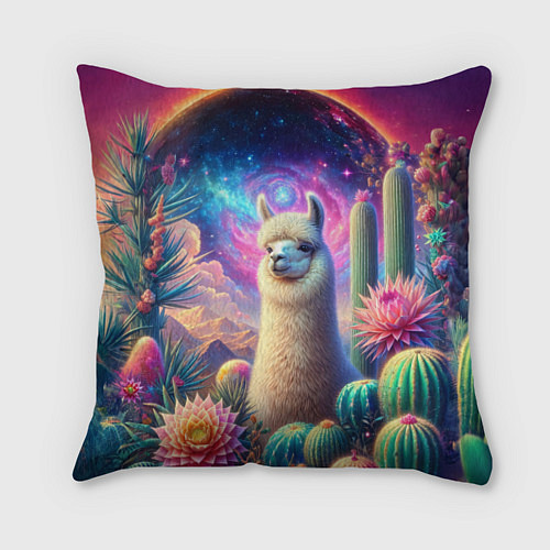Подушка квадратная Альпака в кактусах и портал / 3D-принт – фото 1