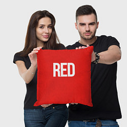 Подушка квадратная Клубнично-красный со словом red, цвет: 3D-принт — фото 2