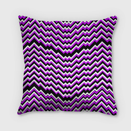 Подушка квадратная Фиолетовые и белые ломаные линии / 3D-принт – фото 1
