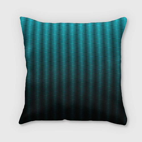Подушка квадратная Градиент полосатый чёрно-бирюзовый / 3D-принт – фото 1