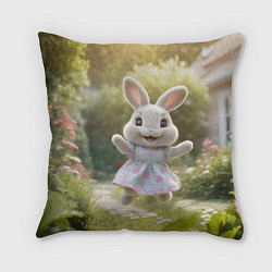 Подушка квадратная Забавный белый кролик в платье, цвет: 3D-принт