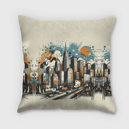 Подушка квадратная Рисунок города с небоскребами / 3D-принт – фото 1