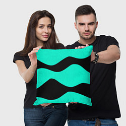 Подушка квадратная Бирюзовый в чёрные волнистые полосы абстракция, цвет: 3D-принт — фото 2