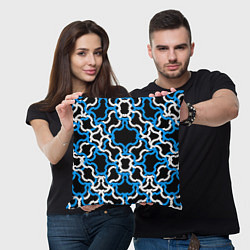Подушка квадратная Сине-белые полосы на чёрном фоне, цвет: 3D-принт — фото 2