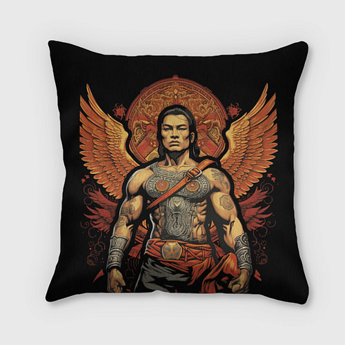 Подушка квадратная Муай тай боец с крыльями за спиной / 3D-принт – фото 1