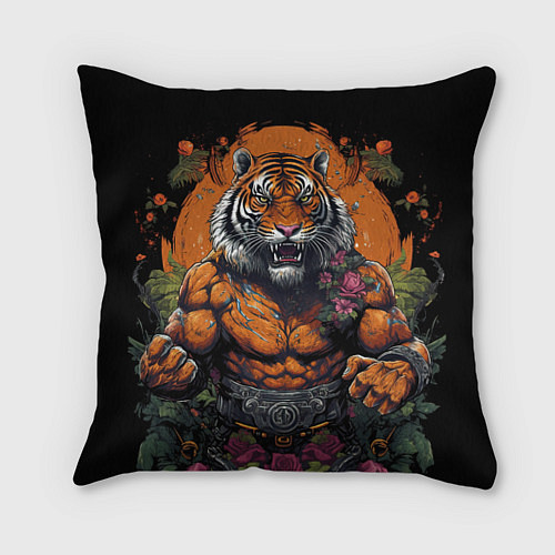 Подушка квадратная Муай-Тай тигр в стойке боевые искусства / 3D-принт – фото 1