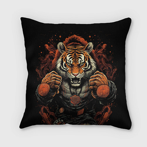 Подушка квадратная Муай- Тай тигр в стойке боевые искусства / 3D-принт – фото 1