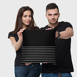 Подушка квадратная Чёрный в белую тонкую полоску, цвет: 3D-принт — фото 2