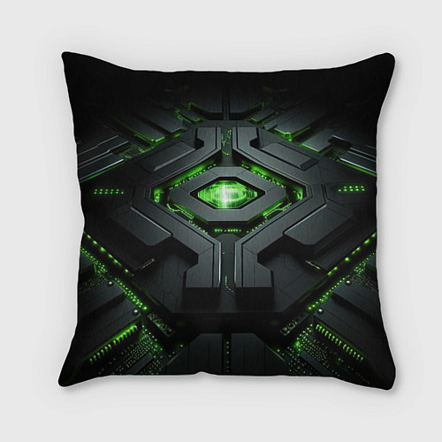 Подушка квадратная Объемная абстрактная яркая зеленая фигура на черно / 3D-принт – фото 1