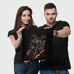 Подушка квадратная Темный мотоцикл на черном фоне, цвет: 3D-принт — фото 2
